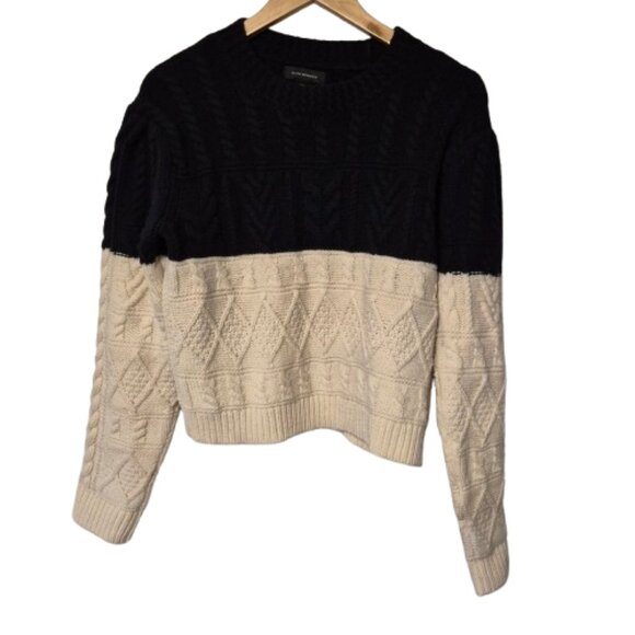 Club Monaco Black and Cream Colour Block 100% Wool Sweater Size Medium - Picture 1 of 6